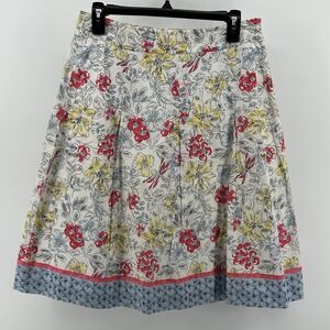 Talbots Petites Floral Swiss Dot ALine Skirt 8P Cotton Multicolor Pleated Garden